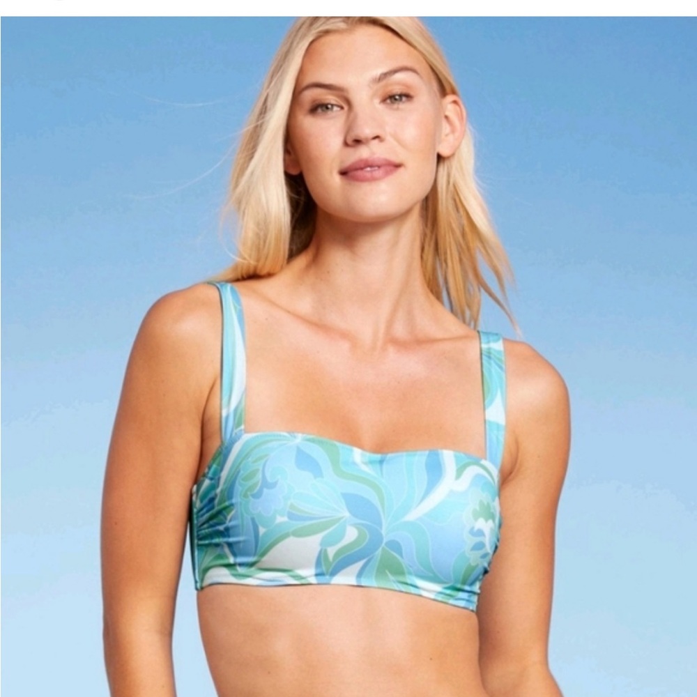 New Shade & Shore Aqua and Lime Swirl Bikini Top size 34 B